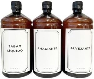Kit Lavanderia Dispenser 1L Sabão Líquido Amaciante Alvejante Organizador Limpeza Casa