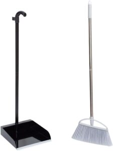 Conjunto moderno de vassoura e pá de lixo de aço inoxidável com colher de lixo para uso doméstico conveniente