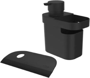 OU Kit de Cozinha 2 Peças – Dispenser Organizador Porta Detergente 650ml Preto + Rodo Trium Compacto 16x9x18cm 0,170Kg