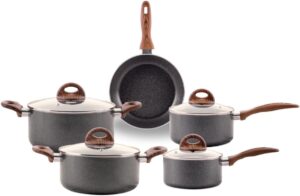 Brinox – Jogo de Panelas Antiaderente Ceramic Life 5 Peças com Fundo de Indução Smart Plus – Granito