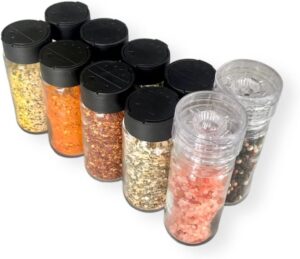Kit 8 Potes Tempero Condimento De Vidro Tampa Dosadora + 2 Moedores