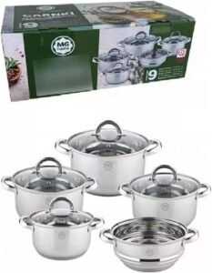 Jogo De Panelas Polonês De Luxo Aço Inox 9 Peças Garnki Cozinha Conjunto Panelas Inox Luxo
