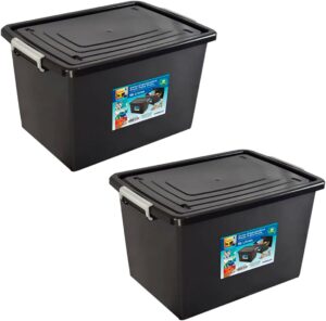 Arqplast, Kit 2 Caixas Organizadoras 56 Litros C/Tampa e Trava Preta 25793PM Arqplast