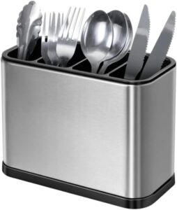 Escorredor Porta Talheres em Inox com 4 Divisórias Organizador Compacto de Utensílios e Sistema de Drenagem D’agua em Aço Inoxidável Premium