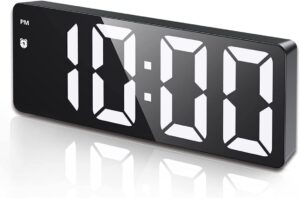 (Versão atualizada) Relógio despertador digital, Relógio LED para quarto, Relógio eletrônico de mesa com visor de temperatura, brilho ajustável, controle de voz, visor 12/24H para casa, dormitório, escritório