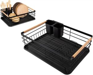 Escorredor De Louça Com Bandeja e Porta Talher Bancada Pia (Preto)