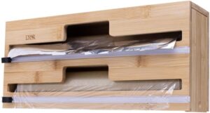 LYOR – Suporte de Parede 2 em 1 para Papel Alumínio e Plástico Filme em Bambu