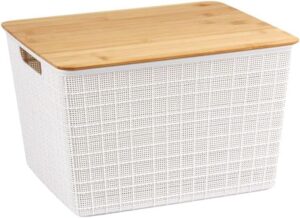 Oikos – Caixa Organizadora 18L com Tampa de Bambu Branca