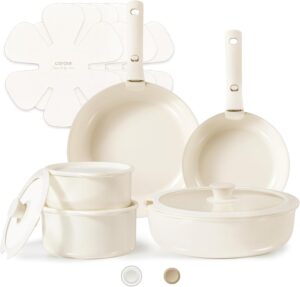 CAROTE Conjunto de Panelas e Frigideiras de 15 Unidades, Conjunto de Panelas de Cerâmica com Alça Removível, Conjuntos de Panelas de Cozinha Antiaderentes de Indução com Alça Removível, Conjunto de Pa