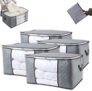 Kit C/4 Bolsas Organizadoras Multiuso C/Zíper, Visor Transparente, Tecido Premium, Alças Laterais, Dobrável e Empilhável – Ideal para Roupas de Cama, Sapatos e Brinquedos – Marca Bigzu®