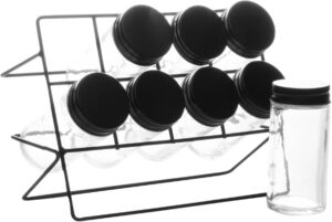 LYOR – Conjunto 8 Potes de Vidro para Temperos e Suporte em Metal Preto