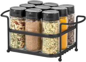 Porta Tempero Condimento 9 Potes Vidro Tampa Dosadora Suporte Preto Organização Cozinha