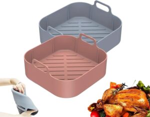 Kit 2 Formas de Silicone Quadrada para Air Fryer, Antiaderente 18x18x5 cm – Forma Cesta Reutilizável de Fritadeira, Forro Assadeira (Cor Sortida)