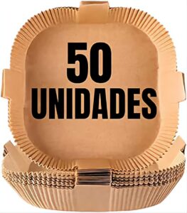 Kit 50 Formas de Papel Descartável Quadrada Antiaderente Premium Protetor à Prova De Gordura Para Fritadeira Sem Óleo Tamanho Universal Compatível com Todas Fritadeiras Air Fryer