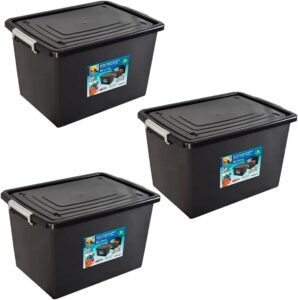 Kit 3 Caixas Organizadoras 56 Litros C/Tampa e Trava Preta 25793PM Arqplast