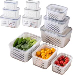 Conjunto de 3 potes Herméticos Organizadores de Geladeira Armazenamento de Alimentos 850/1750/3300ml Com Cesto de Drenagem 0073