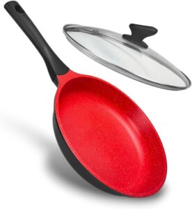 Frigideira Antiaderente Cerâmica 28cm Indução E Gás C/Tampa Aristus (Preto e Vermelho)