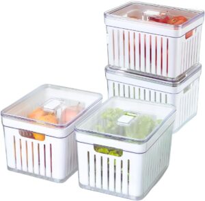 Kit 4 Organizadores Geladeira Armário Cozinha 3,8 Litros Alimentos Vegetais Caixa Plástica para Legumes, Saladas (3,8 LITROS)