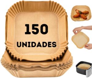 Kit 150 unidades Forma Descartável para AirFryer Papel Quadrada Antiaderente Forro Protetor à Prova De Gordura Para Fritadeira Sem Óleo 20cm Tamanho Universal Compatível com Todas As Fritadeiras