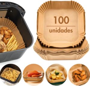 Genérico Kit 100 Formas De Papel Descartável Quadrada Antiaderente Premium Protetor à Prova De Gordura Para Fritadeira Sem Óleo Tamanho Universal Compatível com Todas Fritadeiras Air Fryer