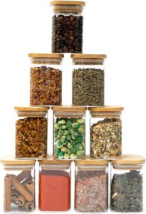 Kit 10 potes de vidro 200ml tampa de bambu herméticos quadrados – Tüd