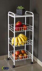 Fruteira de Chão 3 Andares Organizadora c/Rodinhas e Cesto Removível Branca – By K80
