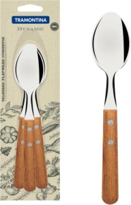 Conjunto De Colheres De Mesa Tramontina Dynamic Com Lâminas Em Aço Inox E Cabos De Madeira Natural 03 Peças