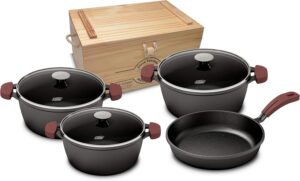 Conjunto Panelas de Ferro Fundido 3 Caçarolas com Tampa de Vidro e 1 Frigideira – Mta