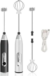 Mini Mixer Batedor Portátil, com 3 Velocidades e 2 Batedores em Aço Inox para Bebidas mais cremosas e Ovos, Recarregável, Potente e Duradouro