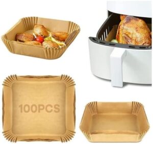 Kit 100 unidades Forma Descartável para AirFryer Papel Quadrada Antiaderente Forro Protetor à Prova De Gordura Para Fritadeira Sem Óleo 20cm Tamanho Universal