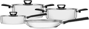 Jogo de Panelas Tramontina Brava Baquelite em Aço Inox com Fundo Triplo e Cabos e Alças de Baquelite Preto 4 Peças
