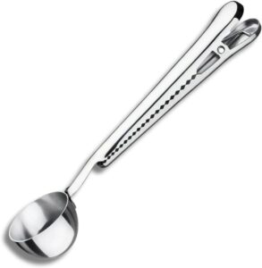 Colher Medidora de Inox Prata Para Café Chá Aveia Suplementos Açúcar Farinha com Prendedor Clipe
