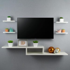 Rack Tv Nicho Suspenso para Quarto Sala Branco 110cm