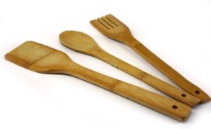 Kit Utensílios 3pçs Colher, Espátula e Escumadeira Em Bambu Clink 30cm