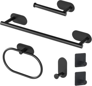 Kit Acessórios Para Banheiro em Aço Inox com 6 Peças e Fixação 3m Preto