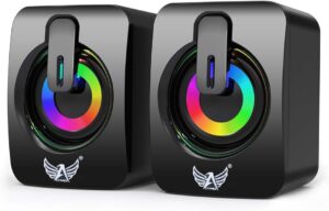Caixas de Som RGB para PC, Alto-falantes 2.0 Estéreo com Iluminação LED, Preto (AL-1092)