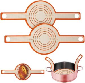Alça de silicone para forno holandês, 2 peças, antiaderente e fácil de limpar, reutilizável, tapete de silicone para assar pão com alças extralongas, fácil de transferir pão de fermento – cinza