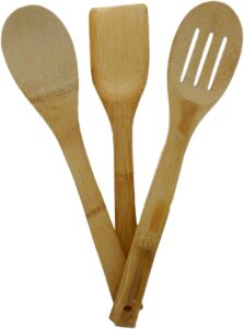 Kit 3 Utensílios Colher espátula e escumadeira Em Bambu