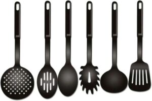 Conjunto Kit Utensilios Cozinha Nylon Colher Concha Escumadeira Espatula Pegadores Preto