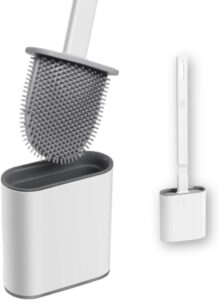 Escova Sanitária Silicone Limpeza Banheiro Higienica Durável Antibacteriana Cerdas Suaves Porta Escova Incluso Resistente ORIGINAL