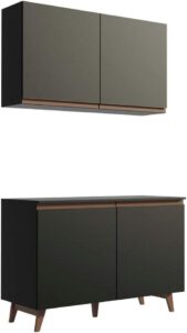 Kit Madesa Reims 120 cm com Armário Aéreo e Balcão Gabinete de Pia – Preto