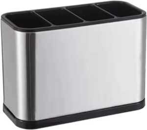 Escorredor PortaTalher Retangular com 4 Divisórias de Pia – Porta Talheres em Aço Inox Brilhante 18x13cm Com Drenagem de Água, Compacto, Praticidade e Organização para Cozinha