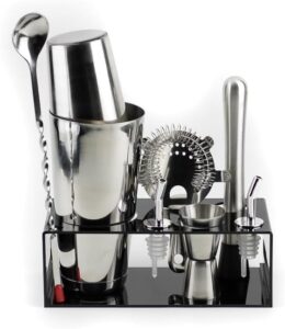 Kit de Bar Bartender com Suporte em Acrilico Black Piano 9 Pçs Inox