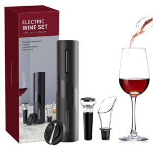 Kit Abridor de Vinho Elétrico 4 em 1 Saca Rolha Reutilizável Portátil Premium