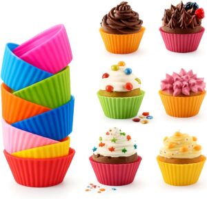 Kit com 12 Formas de Silicone para Cupcake, Muffin e Bolinhos – Livre de BPA, Antiaderente e Reutilizável – Vai ao Forno, Air Fryer e Lava-Louças – Praticidade e Segurança na Cozinha