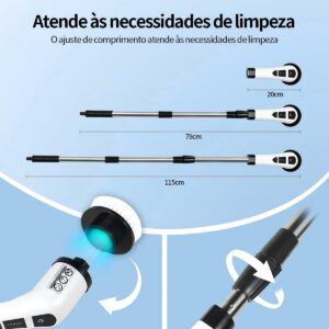 Esfregão De Limpeza Giratório Elétrico, 9 em 1, Cabo Ajustável, Escova Eletrica, Ajustável, 9 Cabeças de Escova Substituíveis, Escova Multiuso para Limpeza de Banheiros, Piso e Azulejo PREMIUM