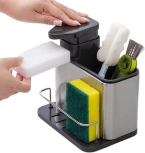 Porta Detergente Dispenser Sabão Utensílios Bucha 3 em 1 Inox Preto