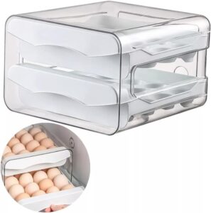 Porta-ovos para Geladeira de 2 Camadas, Recipiente de Armazenamento de Ovos Frescos, Caixa Organizadora de Plástico Transparente Empilhável, Bandeja para 32 Ovos com Alças para Cozinha e Casa