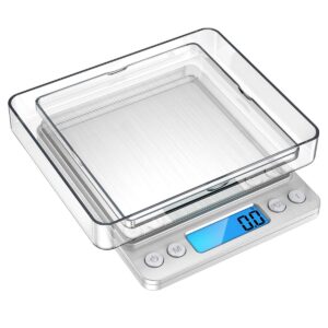 Balança Digital de Precisão para Cozinha, 0,1g a 2kg, 9 Unidades de Medida, Com Visor Iluminado, 2 Bandejas, Função Tara (Não Incluídas Pilhas)