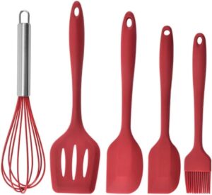 Kit de Utensílios Para Cozinha 5 Peças de Silicone Antiaderente, Espatulas, Fouet (Batedor de Ovos) (Vermelho)